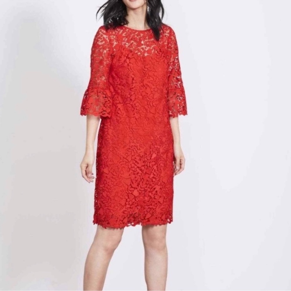Boden Birds and Hearts Red Lace Bell Sleeve Dress